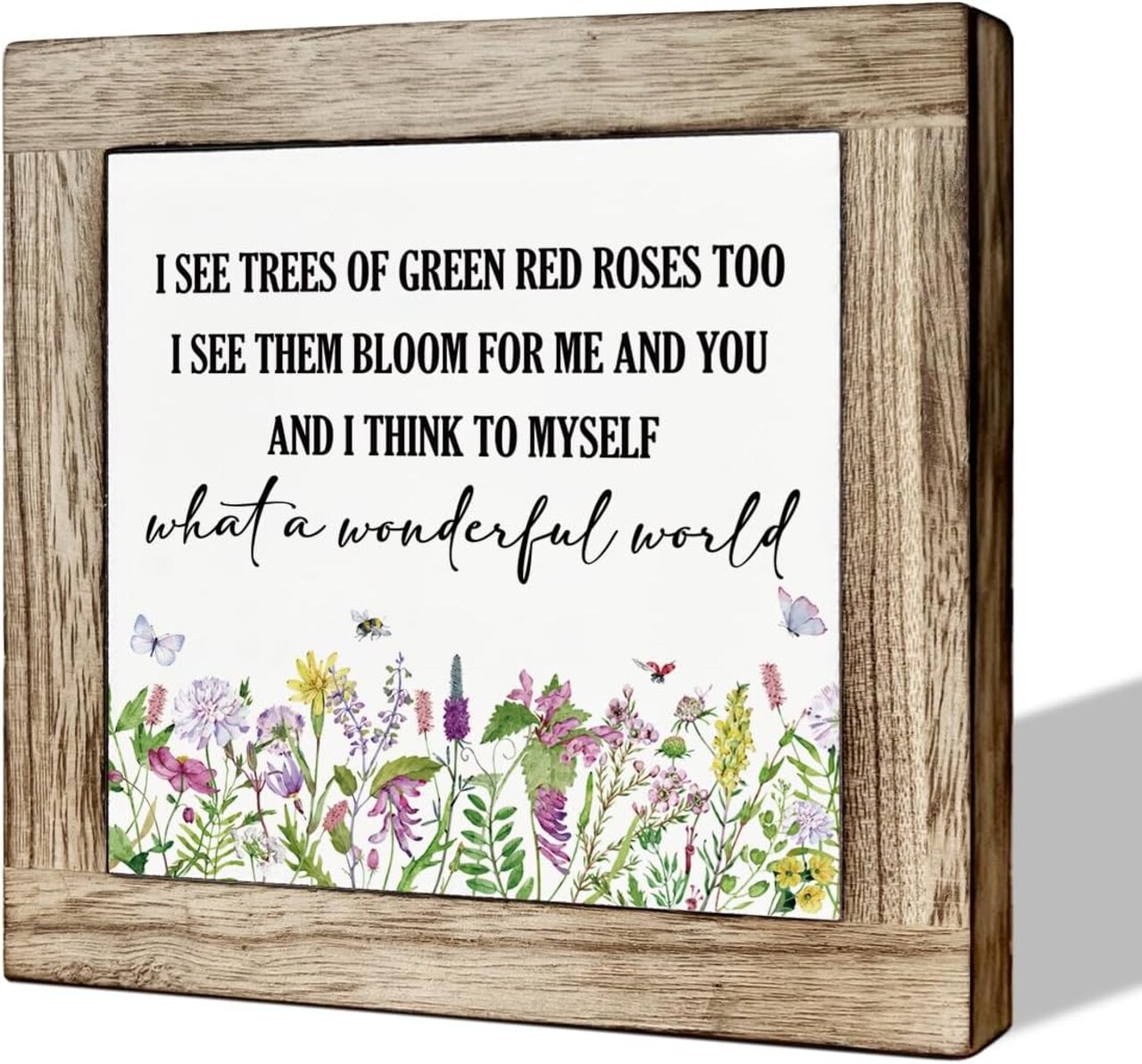 Spring Wooden Box Signs – Inspirational Flower Wall Art, Farmhouse Home Decor, Hanging Wood Sign for Garden, Yard, and Outdoor, ‘What A Wonderful World